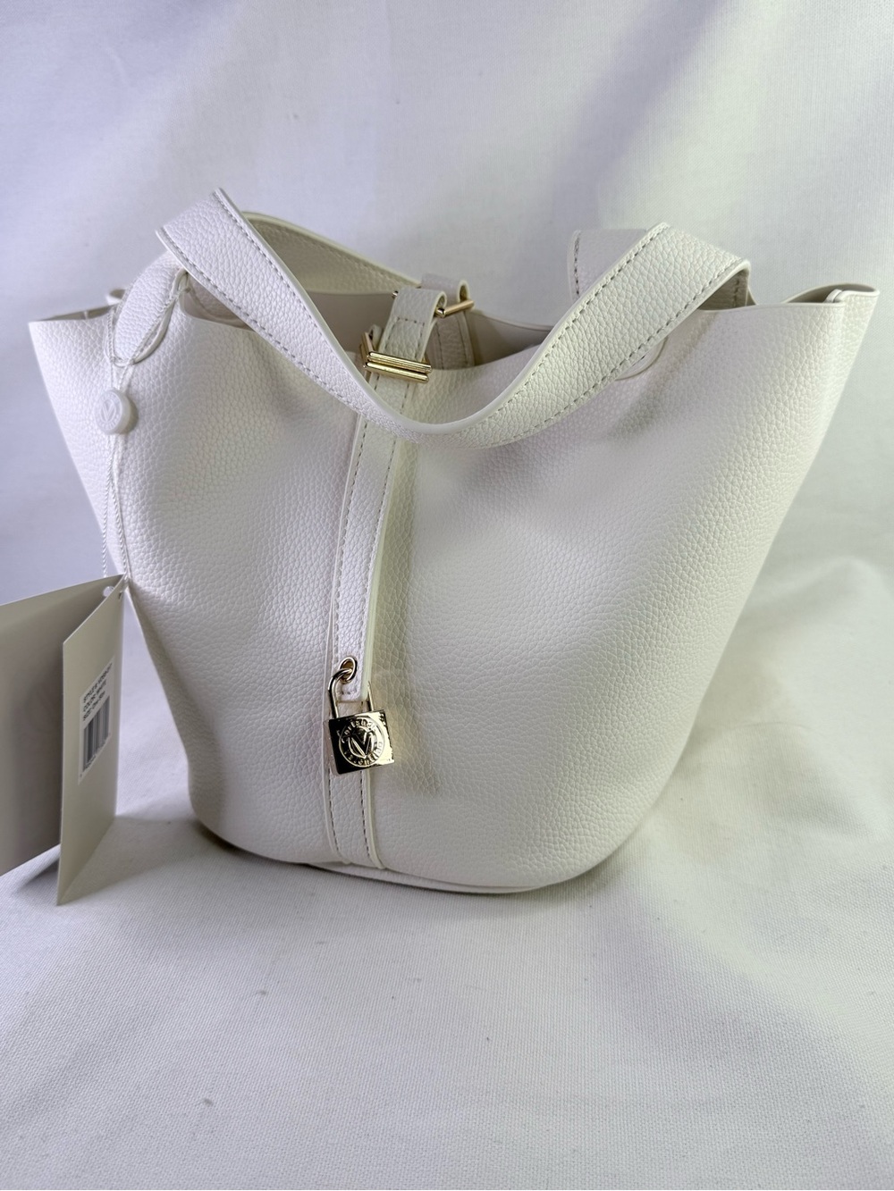 Women’s White Leather Tote Bag with Gold Accents
